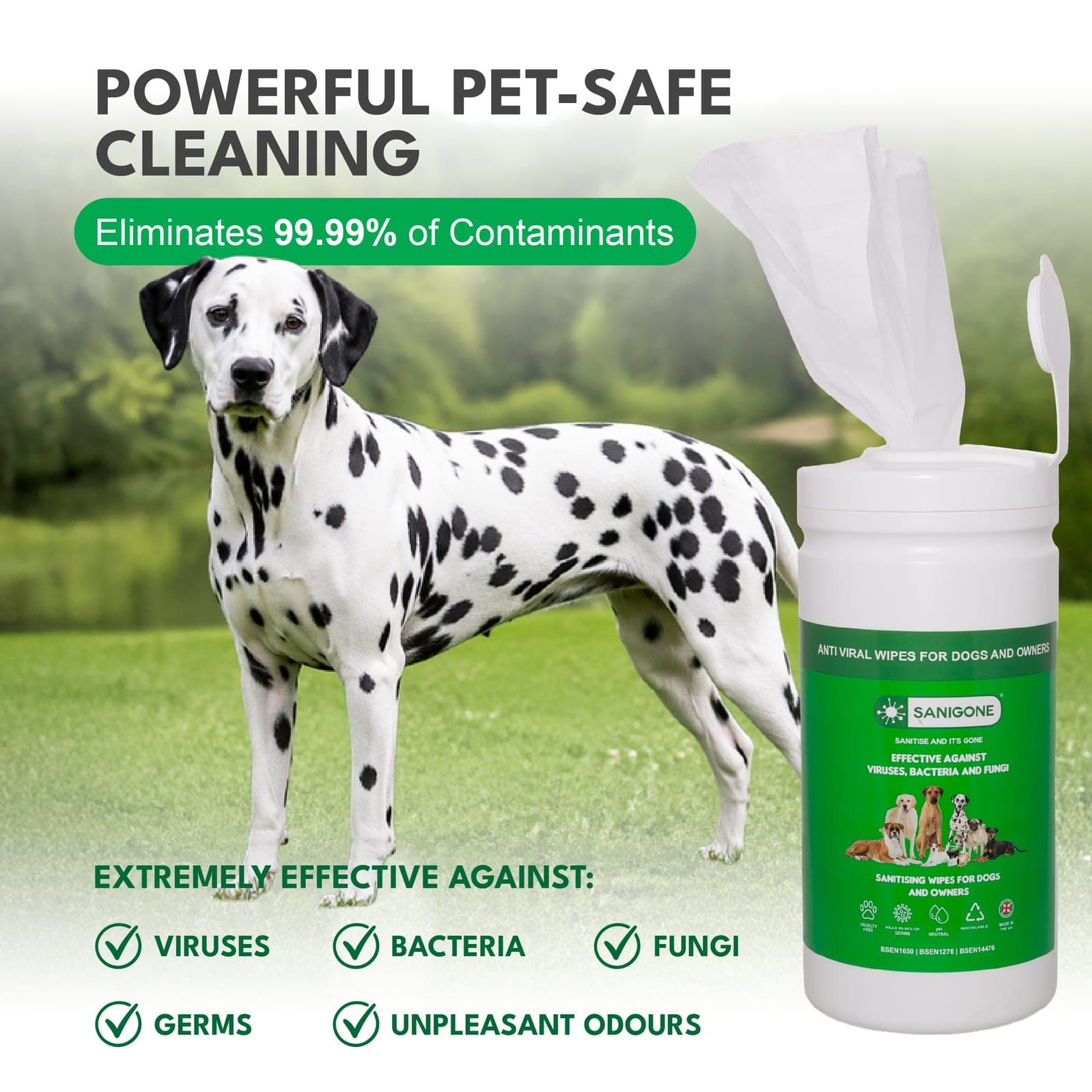 Sanigone dog wipes — cleaning paws, coat and equipment