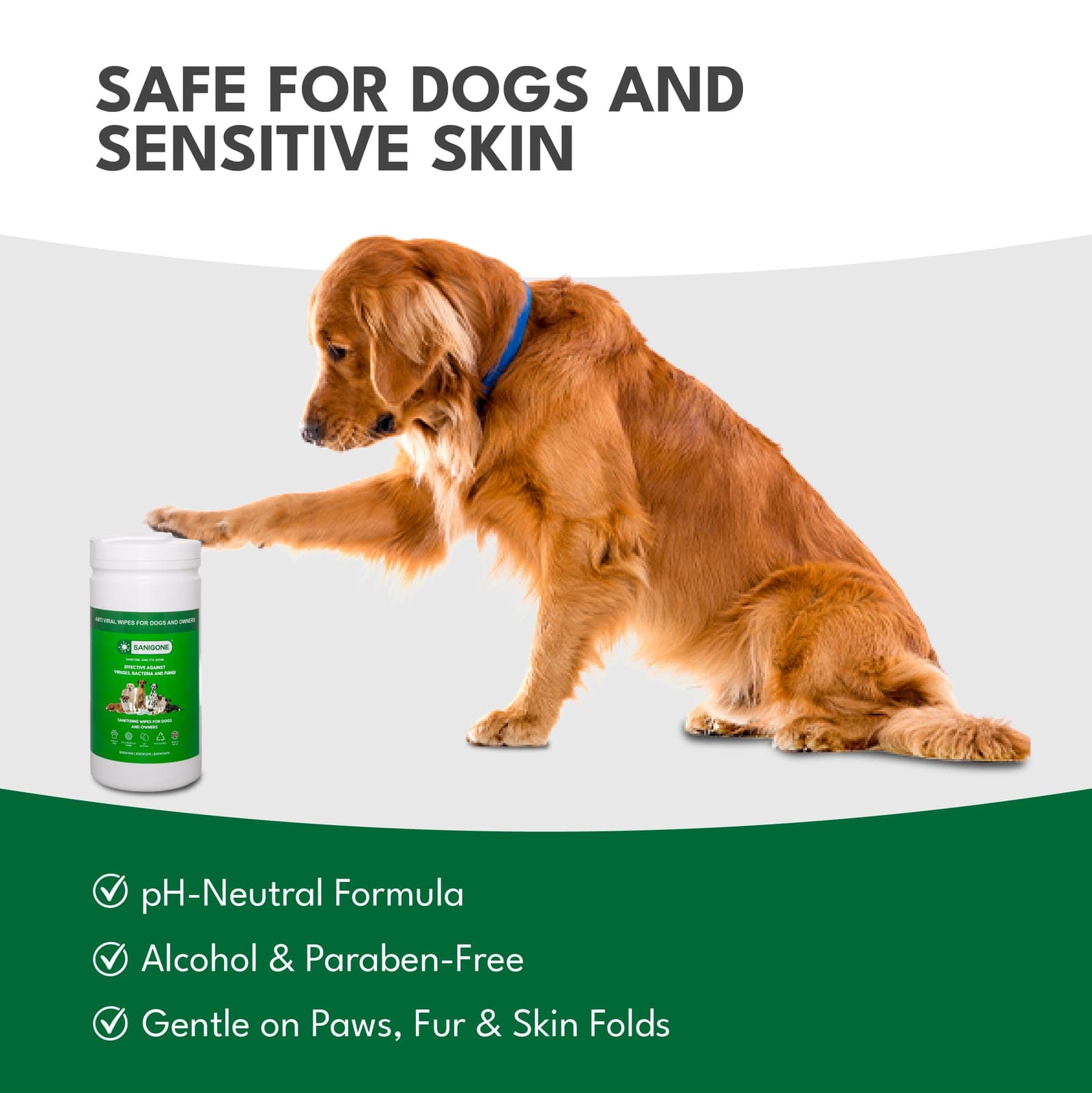 Sanigone dog wipes — gentle on sensitive skin