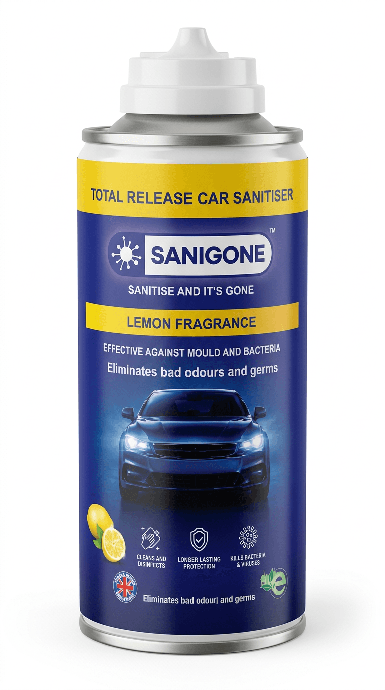 Sanigone Total Release Car Sanitiser — Lemon Fragrance (blue can)